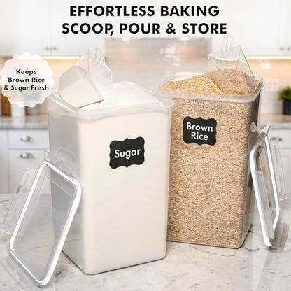 WHITE FEATHER SUPPLIES 2 PC [7 Qt / 6.5L / 220 Oz] Large Food Storage Containers with Lids Airtight - BPA Free Clear Plastic Kitchen and Pantry Storage Containers for Cereal, Flour, Sugar, Rice - color: White - 2 Pack