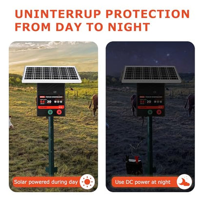 Solar Electric Fence Charger, 0.5 J Fence Energizer with 10W Solar Panel - size: LFR 035