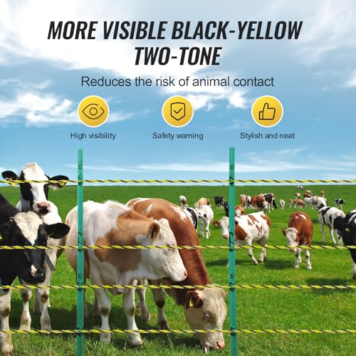 VEVOR Electric Fence Wire, 1640Ft 500M Portable Polywire, 1/8" Diameter 6 Stainless Steel Strands, Fencing Rope Line with 25 Fence Insulators and 25 T-Post Insulators, for Horse, Cattle, Livestock - size: 1640Ft 500M, style: 1/8" Strands