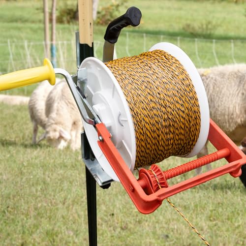 3:1 Geared Reel Prewound Polywire Electric Fence Wire Reel, with Reel Guide - size: 1640 ft x 1 standard reel x 1 guide x 1 Handle