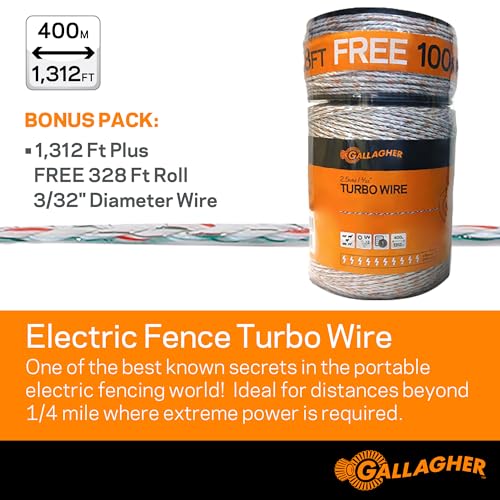 Gallagher Electric Fence Turbo Wire | Highly Conductive Strands Provide Extreme Power for Long Fences | 3/32in Diameter | 1312ft Length + 328ft Free