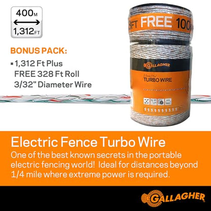 Gallagher Electric Fence Turbo Wire | Highly Conductive Strands Provide Extreme Power for Long Fences | 3/32in Diameter | 1312ft Length + 328ft Free