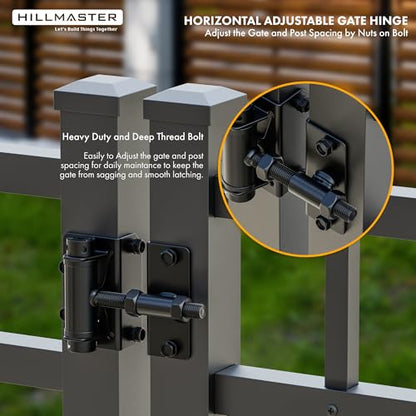 Heavy Duty Self Closing Gate Hinges for Metal/Vinyl/PVC/Wood Fence,90 Degree Narrow Wood Door Hinges with Adjustable Tension,Gate Closer Hinges for Swing Door,Gate Hardware Kit,2 Pack/Set,Black Finish