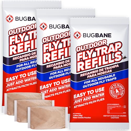 1 Reusable Outdoor Fly Trap with Chains with 5 Non-Toxic Dissolvable Bait Refills