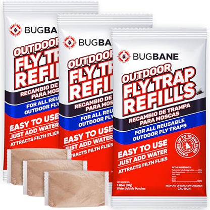 1 Reusable Outdoor Fly Trap with Chains with 5 Non-Toxic Dissolvable Bait Refills
