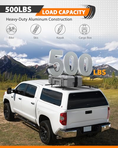 MELIPRON Heavy Duty Truck Topper Roof Rack for Truck Cap, 500LB Capacity | 50" Aluminum Ladder Rack Fit Camper Shell and Truck Caps, Ideal for Kayaks, Canoes, Camping Gear and Outdoor Adventure - size: 50"