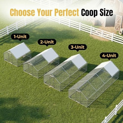 CHIKENCOOP 26x9.8x6.5 ft Metal Chicken Coop, Chicken Run with Cover - size: 318.0"L x 118.0"W x 80.0"H