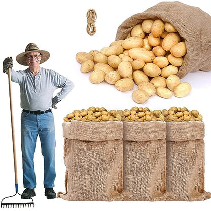 4Pcs 24"x40" Breathable Natural Burlap Bags with Rope for Potato Storage | Reusable, Thickened Jute Food Storage Sacks, Helps Potatoes/ Onions/ Root Vegetables Stay Fresh - size: 24'' x40''