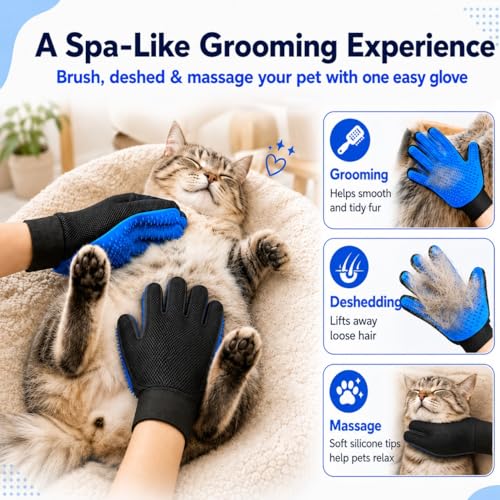 NVNAN 3 PCS Pet Hair Removal Glove and Pet Hair Remover | Groom pets and remove fur from clothes, bedding, car seats, and couches with reusable grooming and fabric gloves - color: Big Fabric Pet Hair Gloves+Pet Grooming Brush