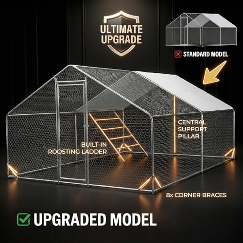 13x9.8x6.5 ft Large Metal Chicken Coop Walk-in Chicken Run with Cover - size: 158.0"L x 118.0"W x 80.0"H