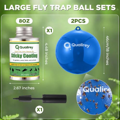 Qualirey 2 Pcs Big Fly Trap Ball 18" Hanging Sticky Insect Ball, Blue - color: Blue