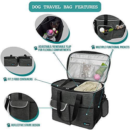 PetAmi Dog Travel Bag Organizer, Pet Supplies Diaper Tote, Dark Gray Large - color: Charcoal, size: Large - 15.5"L x 9.5"W x 14.0"H