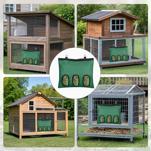 2 Pcs Rabbit Hay Feeder,Guinea Pig Hay Feeder,13×10.8 Inch Guinea Pig Bag,Small Animal Feeding Bag for Rabbits, Hamsters, Hedgehogs(3 Holes,Green) - color: green