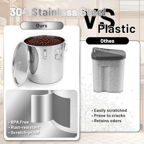 304 Stainless Steel Extra Large Rice Storage Container 12.7Gal/48L Airtight Canister with Locking Lid & Buckle, Food Grade Sealed Bucket Holds 40-90Lbs for Rice, Flour, Grain - size: 48L