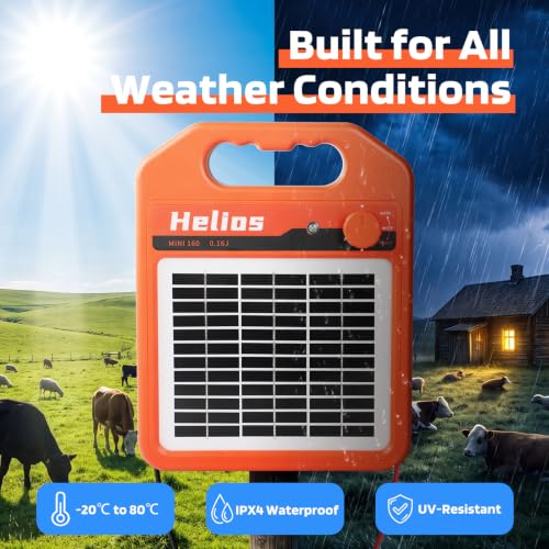 MINI160 2 Miles Solar Fence Charger, 0.16 Joule Solar Electric Fence Charger for Livestock, Pigs, Horses, Cattle Sheep, Solar Powered Electric Fence with Day or Night Mode, Easy Installation - size: MINI160
