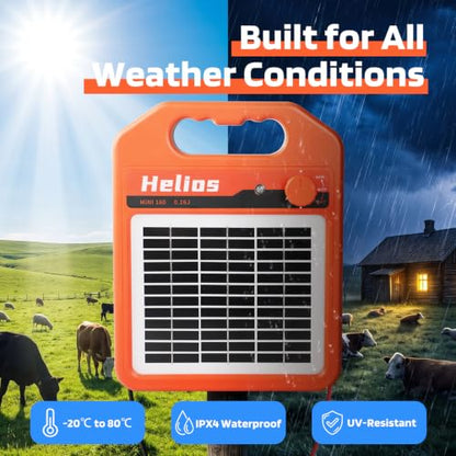 MINI160 2 Miles Solar Fence Charger, 0.16 Joule Solar Electric Fence Charger for Livestock, Pigs, Horses, Cattle Sheep, Solar Powered Electric Fence with Day or Night Mode, Easy Installation - size: MINI160