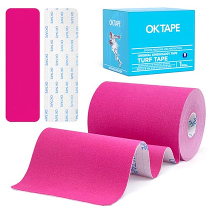 OK TAPE Turf Tape, Precut Extra Wide Turf Tape Footabll Turf Burn, Pink Athletic Tape Waterproof, Durable and Super Sticky Kinesiology Tape, 4in x 21ft (4in x 15.75in/16pcs) - color: Pink
