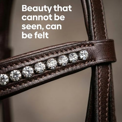 Equine Care English Horse Bridle with Reins, Padded, 6 Browband Styles | Hunter show bridles: classic fancy stitched or crystal browbands; padded crown, harness leather; bit not included - color: Havana Brown with Clear Crystals