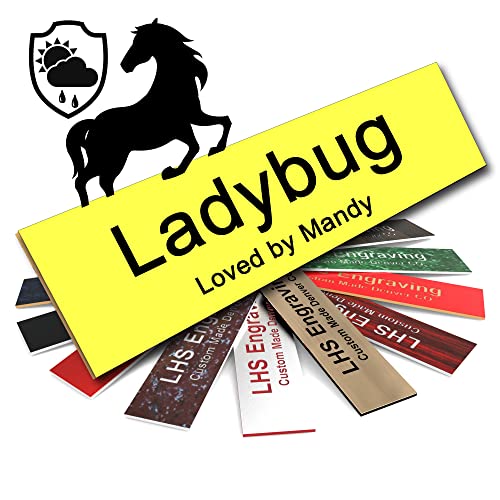 Horse Stall Name Plate, 2x6 Personalized Stall Signs, UV Protected, All Weather Adhesive, Hanging, Mounting or Other, Yellow Plastic Black Letters - Made in USA - B4 - color: B4 - Yellow/Black, size: 2in x 6in (5.1cm x 15.2cm)