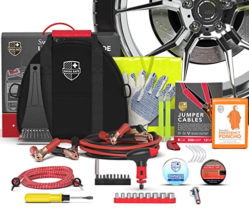 Swiss Safe 2-in-1 378-Pcs Car First Aid Kit, Jumper Cables, Essentials