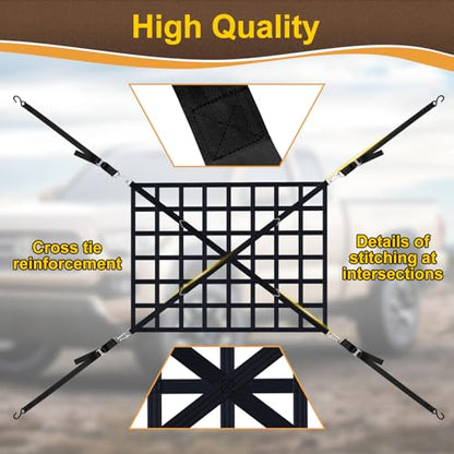 Cargo Net for Pickup Truck Bed, Heavy Duty 1100 lbs Capacity - size: 66" x 50"