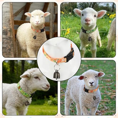 2 Pack Goat Collars with Bells, Kiwi Orange Adjustable Collar Set - color: Green Printing + Orange Printing