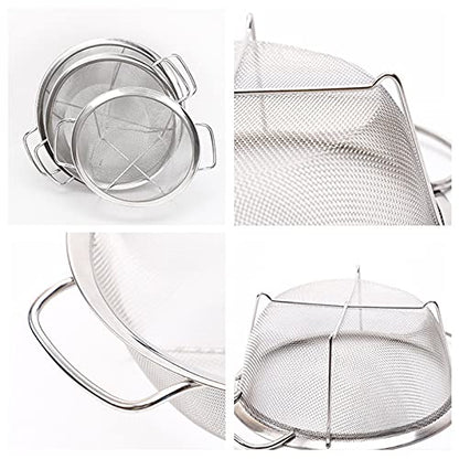 AJIODA Stainless Steel Mesh Colander Strainer Basket, 4 Quart Fine Mesh Net Colander with Heavy Duty Handles & Wide Rim & Resting Feet for Strain, Drain, Rinse, Fry, Steam or Cook Vegetables & Pasta - size: 4 Quart