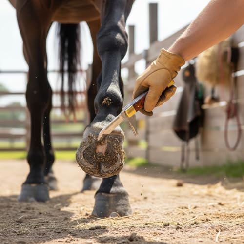 Rite Edge Horse Hoof Care Multitool – Folding Hoof Pick & Equestrian Grooming Tool for Horses and Livestock, Stainless Steel Hoof Cleaning Tool, Wood Handle, Nylon Sheath, Farrier Hoof Care Tool