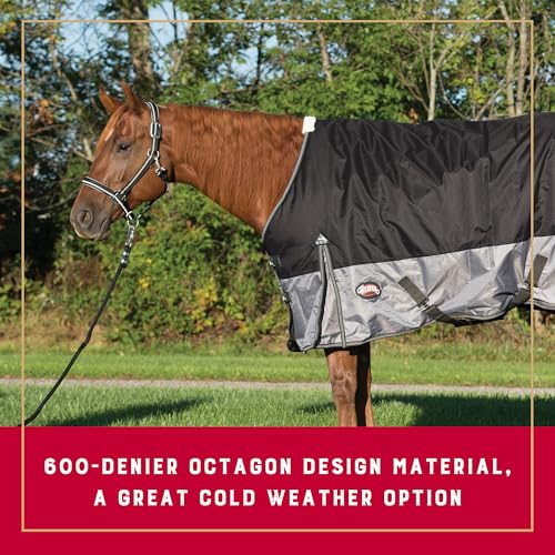 Weaver Equine 600D Premium Turnout Horse Rain Sheet with Fleece Lining, Breathable Waterproof Horse Turnout Sheet, Multi-Purpose Gear, 75", Black