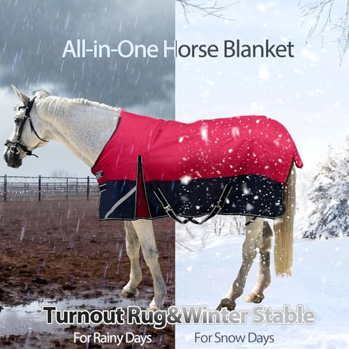 1200D Winter Horse Blanket,300g Fill,Red/Blue 66'' - color: Red/Blue 300g Fill, size: 66''