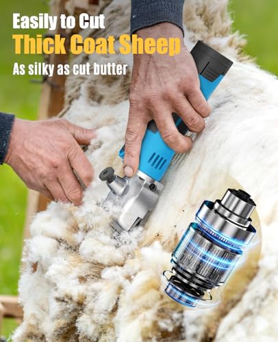 oneisall Cordless Sheep Shears,Professional Sheep Clippers with 2 Batteries,Detachable Stainless Steel Blade Heavy Duty Sheep Grooming Kit for Thick Coats