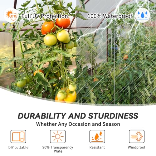 Greenhouse Plastic Sheeting 12' x 50' 6 Mil, Clear UV Resistant Heavy Duty Polyethylene Film, Thick Greenhouse Cover for Garden, Farm, Agriculture - size: 12x50 FT