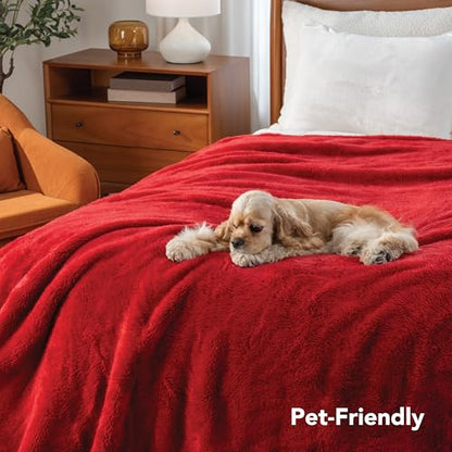Berkshire Blanket Classic Extra-Fluffy™ Plush Blanket King Size, Soft Fuzzy Fluffy Long Hair Blanket for Couch Sofa Bed, Chili, 90x108 Inches - color: Chili, size: King/Cal King
