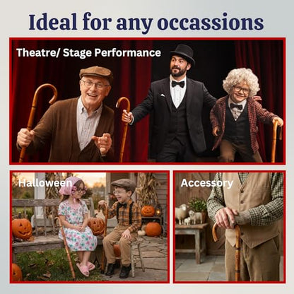 Dress Up America Classic Wooden Walking Cane – Lightweight Wood Cane with Rubber Tip, 35.5" & 32" Everyday Walking Stick, Accessory, Magician, Formal Wear, Halloween & Cosplay - size: Kids - 32"