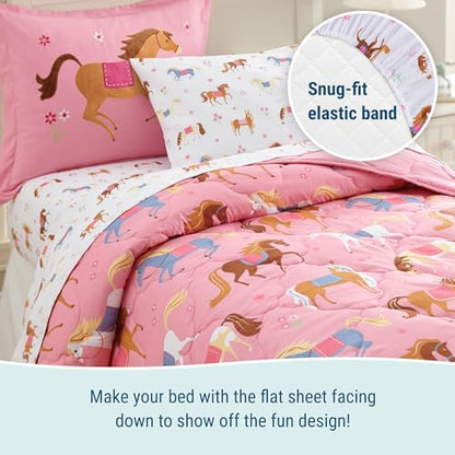 Wildkin Twin Sheet Set – Soft Microfiber, Fitted & Top Sheet, Pillowcase - Horses - color: Horses