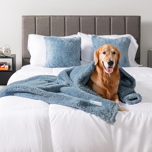 PetAmi Fluffy Sherpa Waterproof Dog Blanket for Large Pet Cat, 60x80, Blue - color: Dusty Blue, size: X-Large (60x80)
