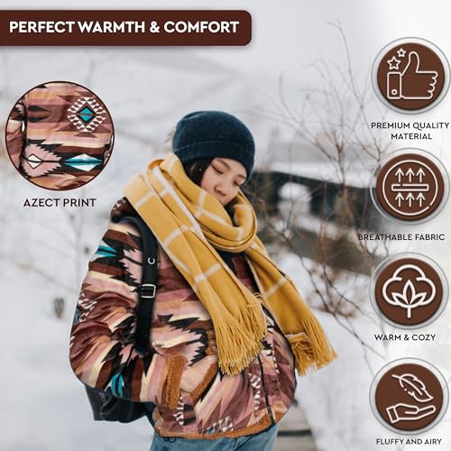 TrailCrest Women's Plush Sherpa Lined Hooded Plaid Zip-Up Jacket - color: Brown Aztec, size: Large