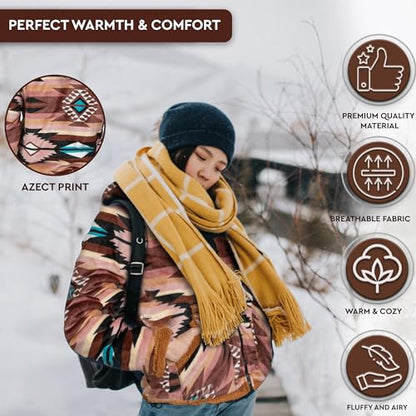 TrailCrest Women's Plush Sherpa Lined Hooded Plaid Zip-Up Jacket - color: Brown Aztec, size: Large