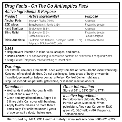 MFASCO Antiseptic Wound Care Travel Pack | 39 Piece First Aid Kit Refill