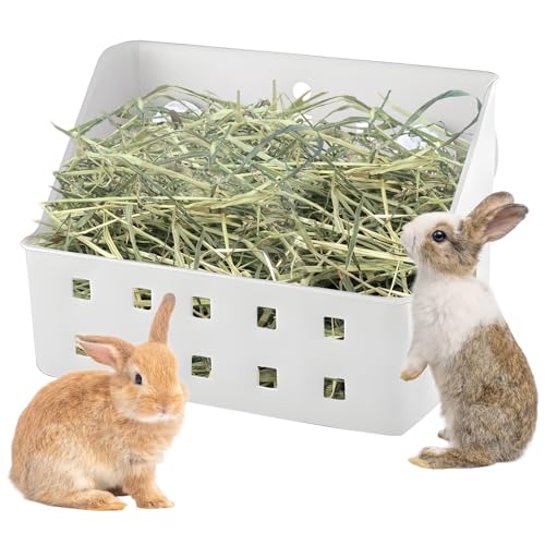 kathson Rabbit Hay Feeder Small Hay Manger Less Wasted Grass Holder Rack Food Dispenser Small Animal Plastic Bowl for Rabbits Bunny Guinea Pigs Rat Chinchilla（Gray）