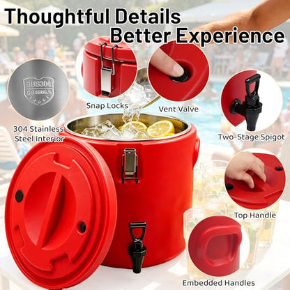 20L/5Gal Insulated Beverage Dispenser Stainless Steel Thermal Hot/Cold Drink Server with Spigot & Handles, Large Capacity Ice Coffee Juice Dispenser for Restaurant,Drink Shop,Catering, Buffet,Party - size: 5 Gallon