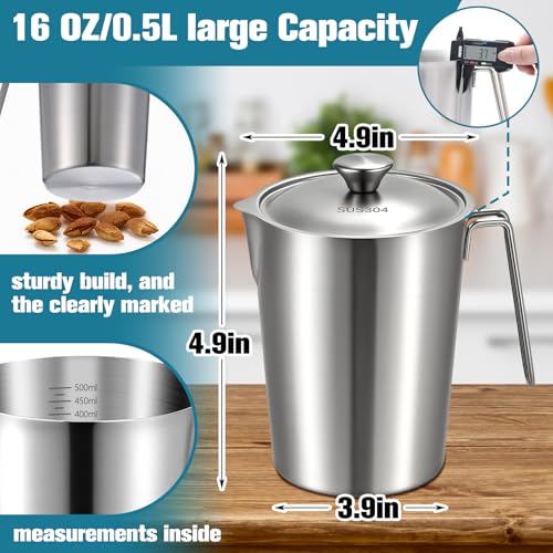 2 Pcs 16 oz Stainless Steel Pitcher with Lid(2 Cup, 500 ML) - size: 16 oz(2 Cup, 500 ML)