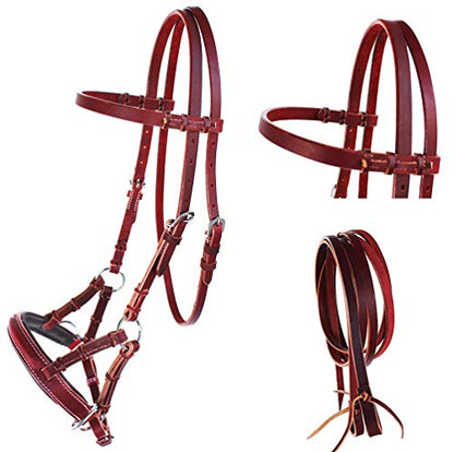 Horse Western English Leather Bitless Sidepull Bridle w/ Split Reins 77RS11 - color: Mahogany