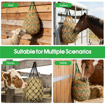 Slow Feed Hay Nets 3 Pack 40-Inch Durable Mesh Hay Bags Feeder for Horses - size: 3 Pack