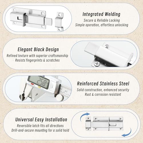 Mooche Slide Latch Lock Barrel Bolt, 3.95 Inch Stainless Steel Gate Latches - color: Brushed