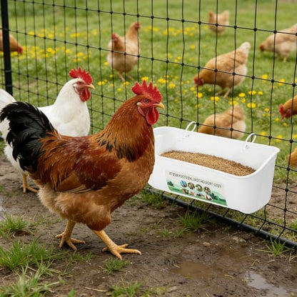 6 PCS 5 Quart Goat Feeder Hanging Pig Feeder with Clip White Chicken Feeder Trough Poultry Feeder Hanging Goat Mineral Feeder Chicken Coop Feeder and Water for Livestock, Hang or Screw-in - color: White