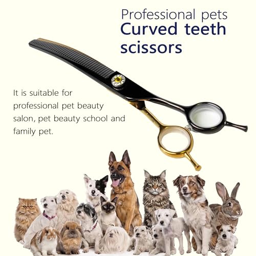 7" Curved Thinner Dog Scissor, Curved Fluffer Scissors, 42 Teeth - size: Curved Fluffer
