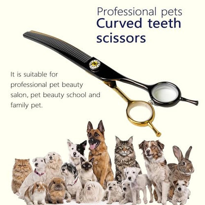 7" Curved Thinner Dog Scissor, Curved Fluffer Scissors, 42 Teeth - size: Curved Fluffer
