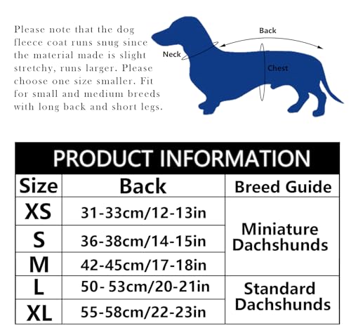 Dachshund Coats Sausage Dog Fleece Coat in Winter Miniature Dachshund Clothes with Hook and Loop Closure and high vis Reflective Trim Safety - Navy - S - color: Navy, size: Small(Back: 14"-15"in)