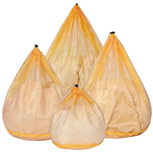 4Pcs Mesh Laundry Bags Washing Machine Mesh Wash Bags for Clothes,Underwear,Lingerie, Bed Linen with Drawstring Closure Sturdy(4 Size, Yellow) - color: Yellow, size: Pack 4 pcs